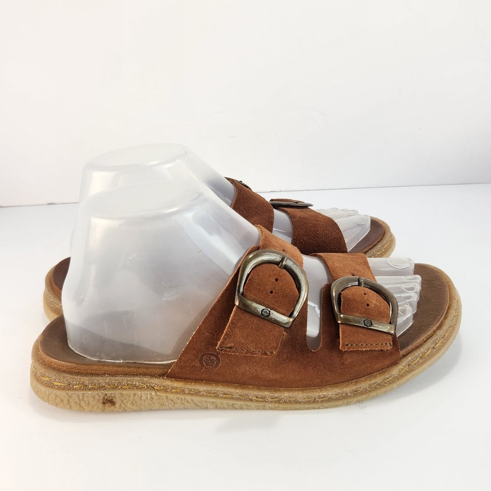 Born Women's 8 Brown Suede Double Buckle Slide Sandals Comfort Leather Shoes - Picture 4 of 8
